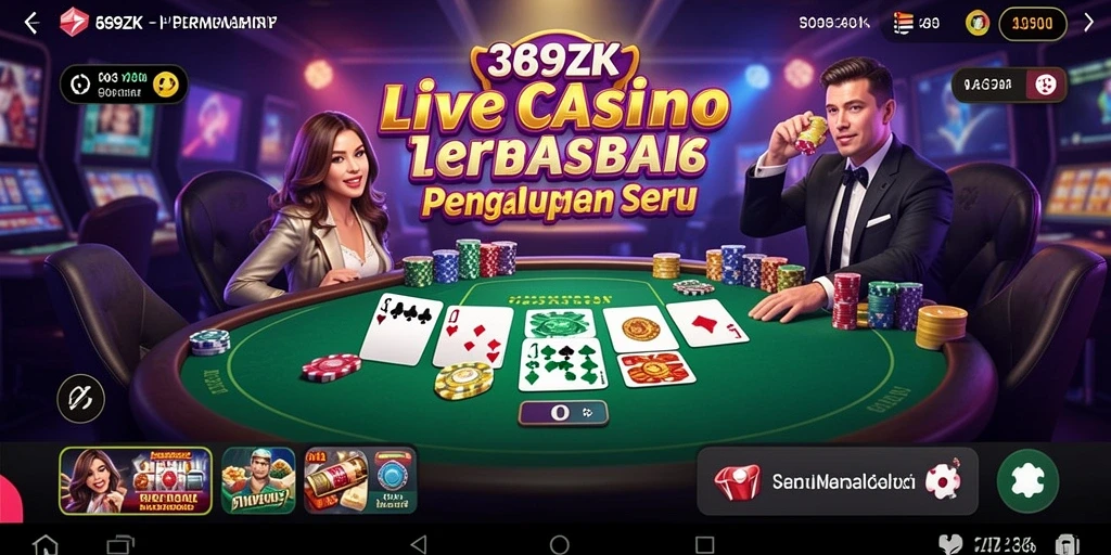 Screenshot gameplay Live Casino yang menampilkan dealer profesional dan suasana kasino yang hidup.