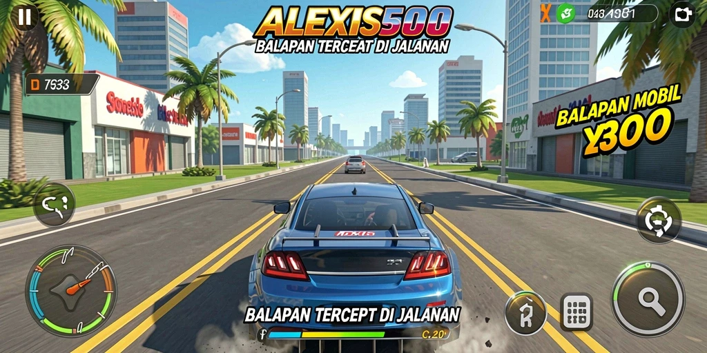 Tampilan gameplay ALEXIS500 yang menegangkan dan seru saat balapan.