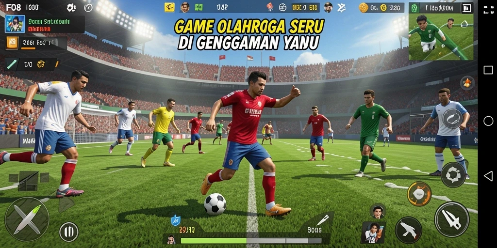 Tampilan aksi gameplay seru di FO8 saat pertandingan olahraga.