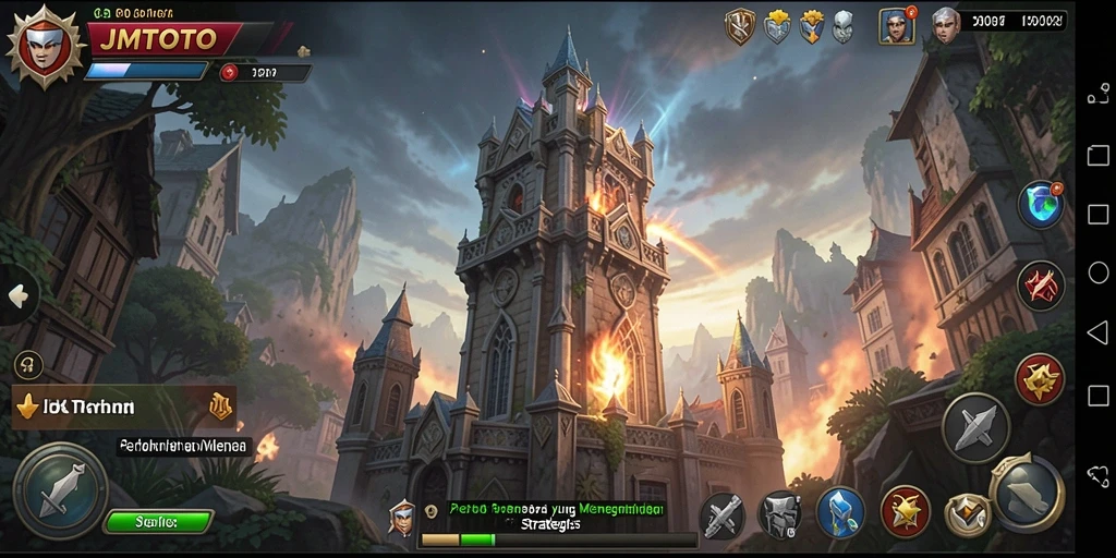 Tampilan gameplay JMTOTO yang intens dalam pertahanan menara.