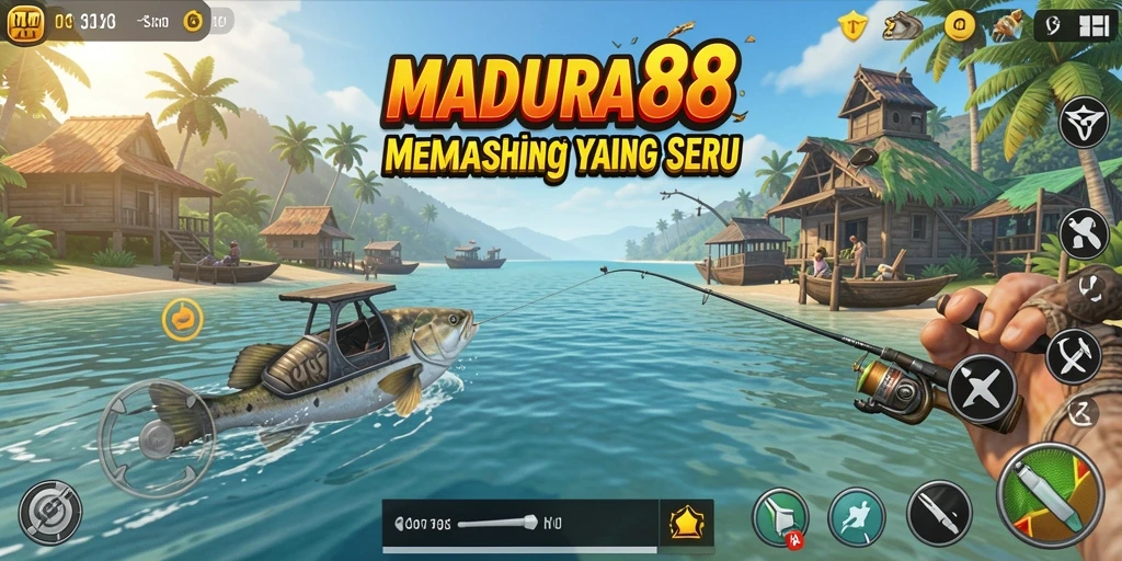 Gameplay MADURA88 yang menampilkan keseruan memancing ikan di berbagai lokasi.