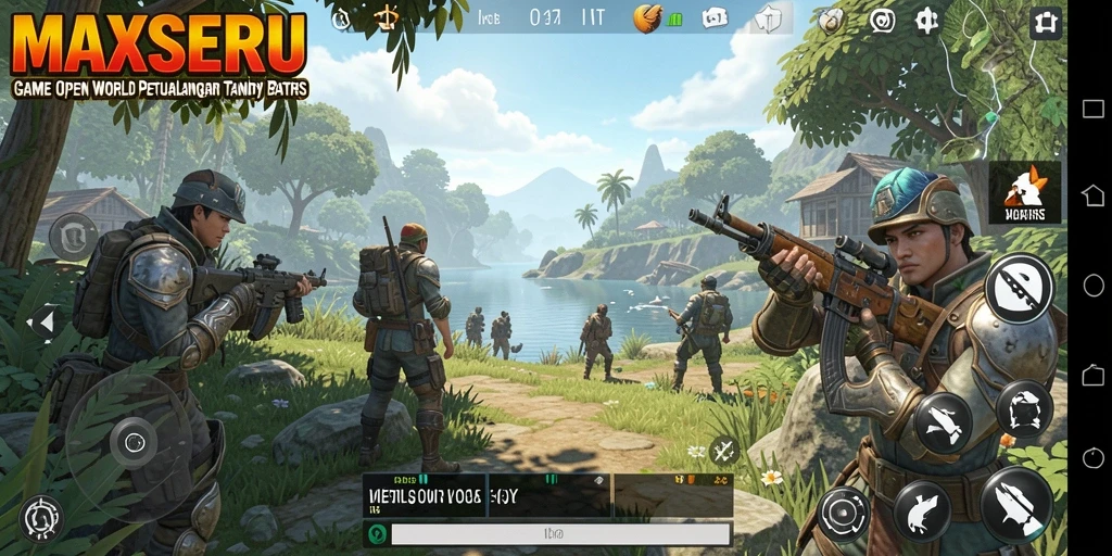 Screenshot gameplay MAXSERU menunjukkan petualangan seru di dunia terbuka.
