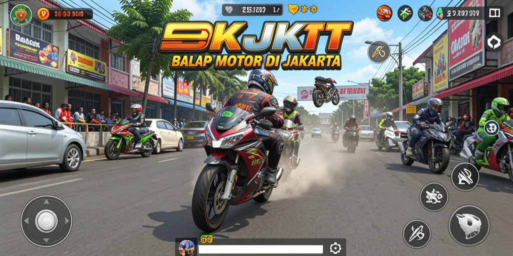 Tampilan gameplay balap motor yang mendebarkan di Jakarta.