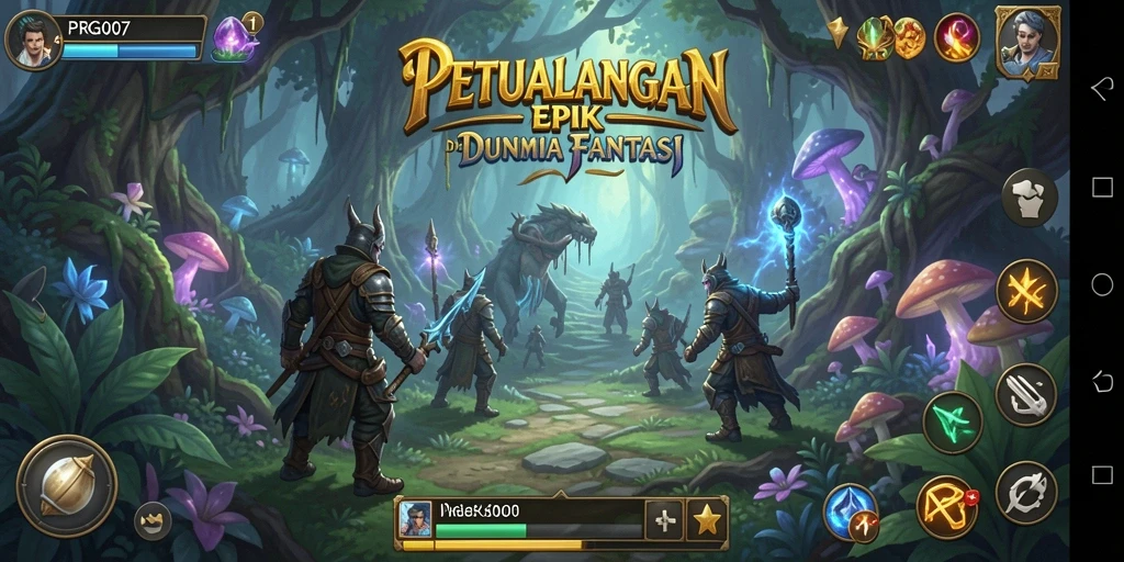 Screenshot menunjukkan aksi seru dalam petualangan RPG.