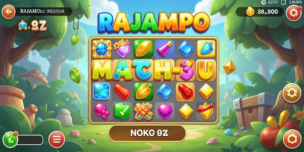 Screenshot gameplay RAJAMPO menampilkan tantangan seru Match-3.