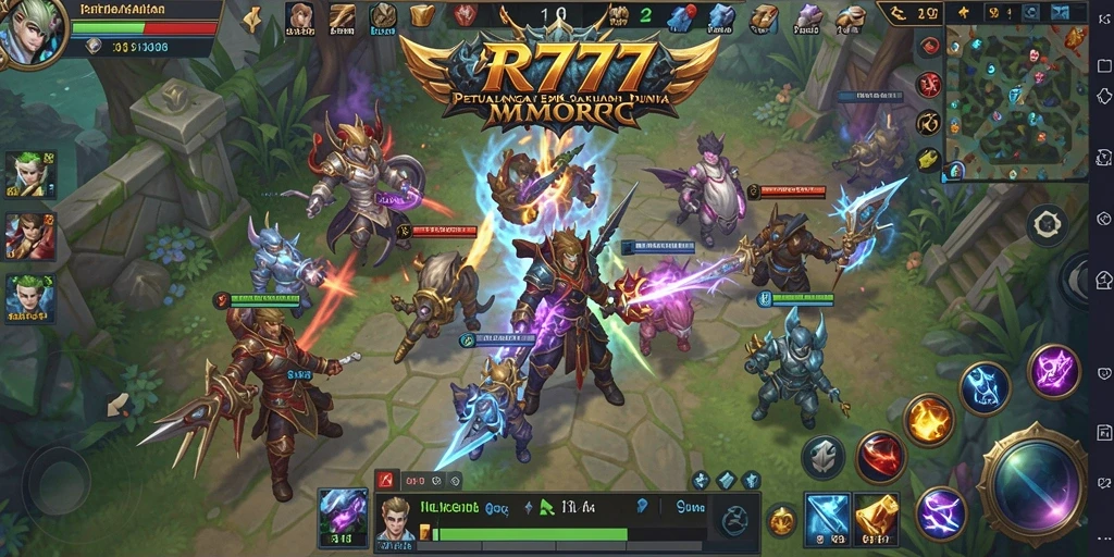 Tampilan gameplay epik dalam dunia fantasi MMORPG.