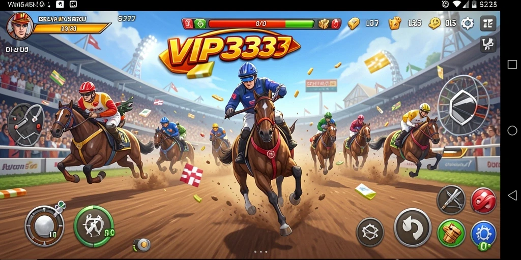 Screenshot utama VIP333 menampilkan aksi balapan mendebarkan.